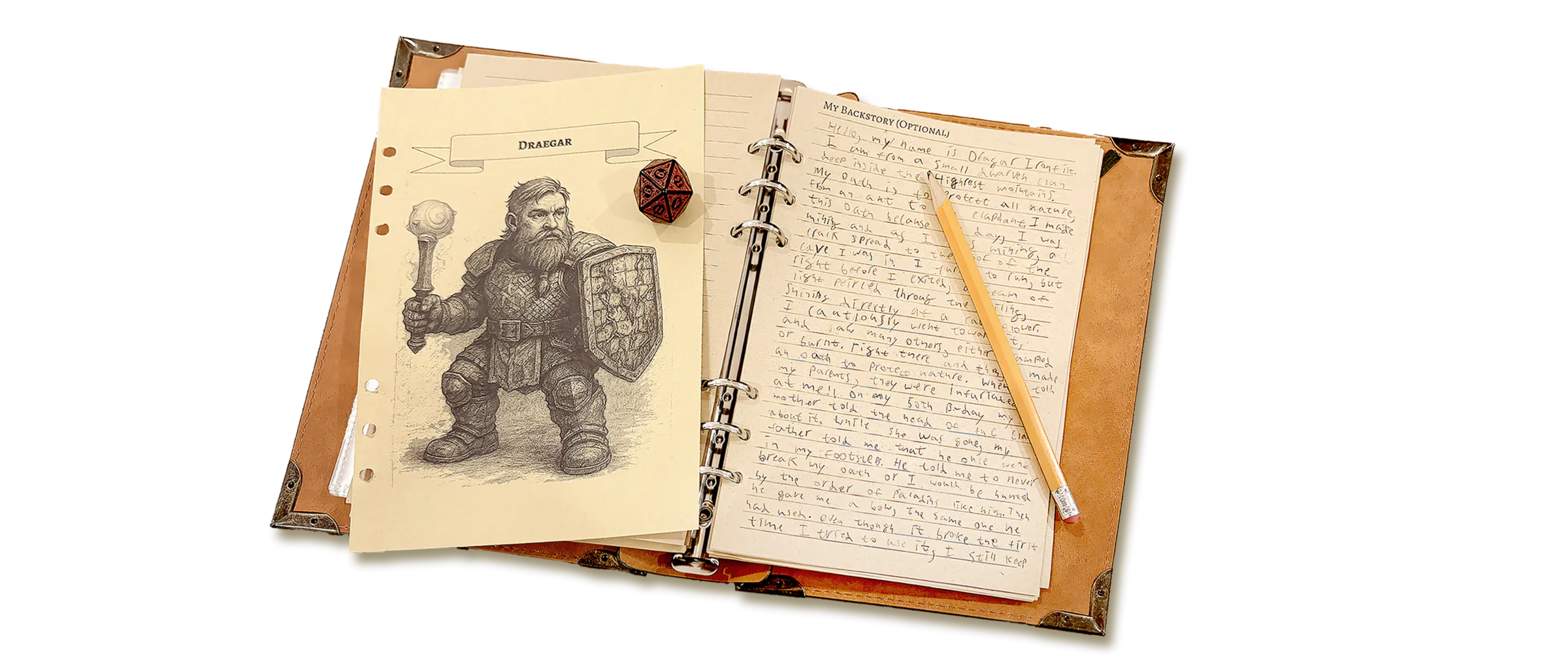 SparkForge Hero's Journal student workbook open to a fantasy writing prompt